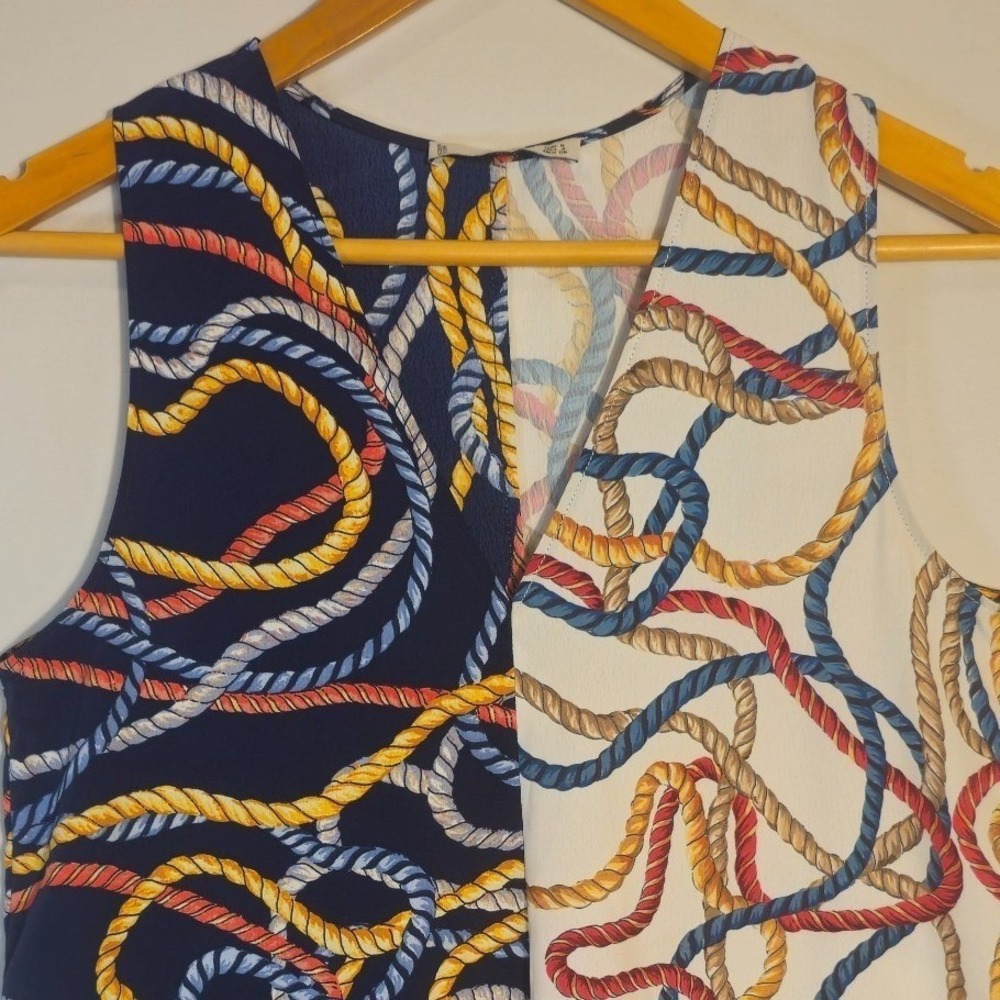 MNG Suit Women Sleeveless Blouse Size 4 Nautical Rope Print Split Colorblock Top - Picture 4 of 7